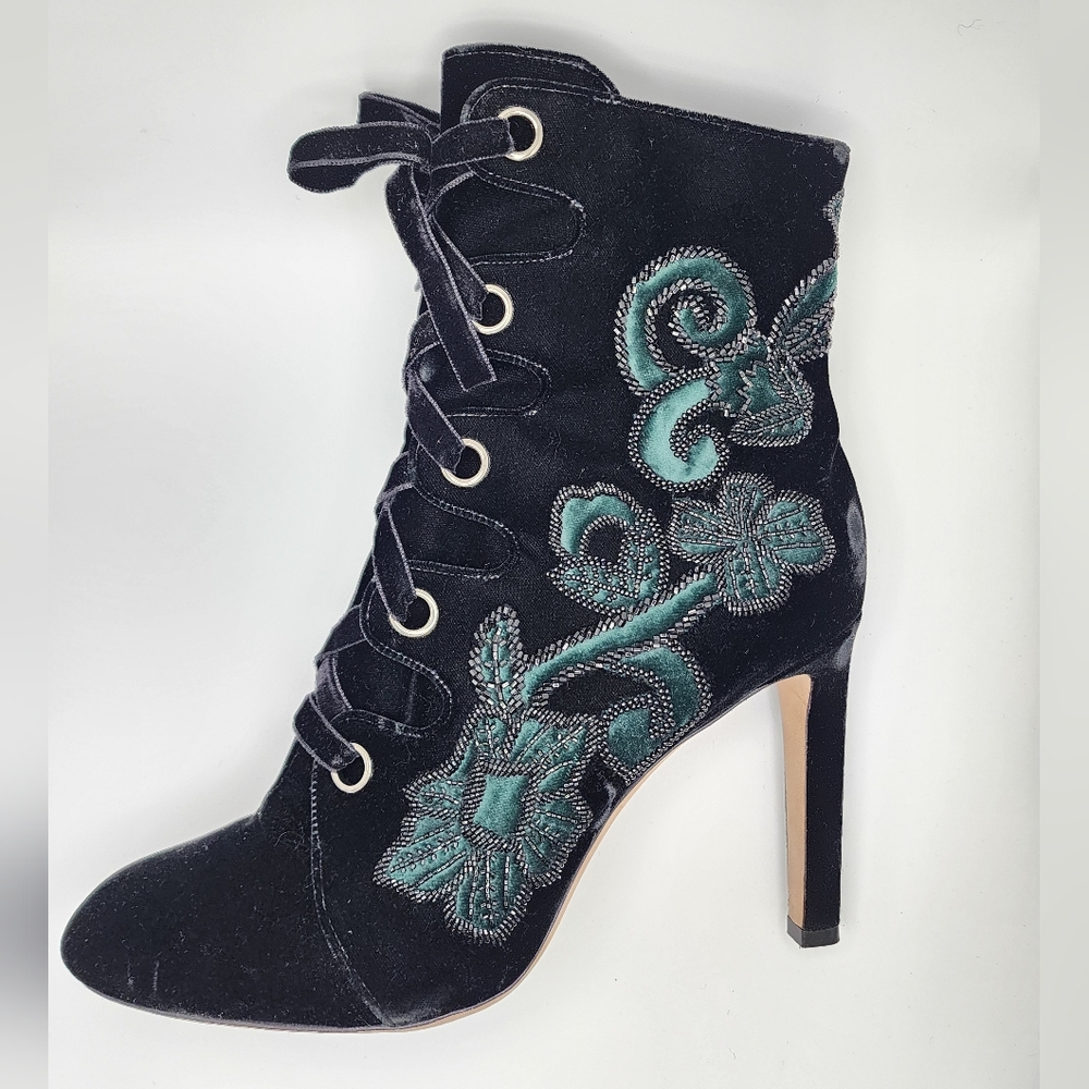 Jimmy Choo Black and Green velvet booties size 42 (US size 10.5)